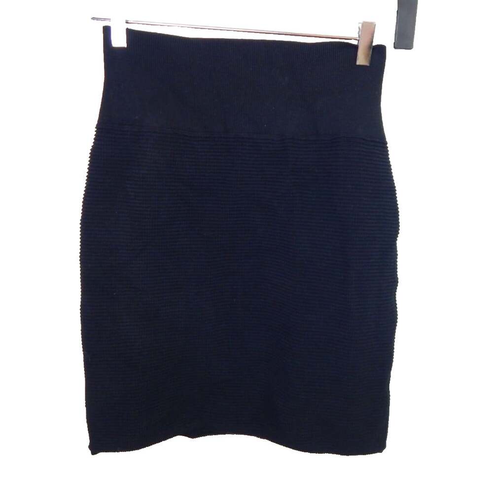 Eileen Fisher Women's Medium Skirt Black Stretch Scalloped Knit Pencil Bodycon